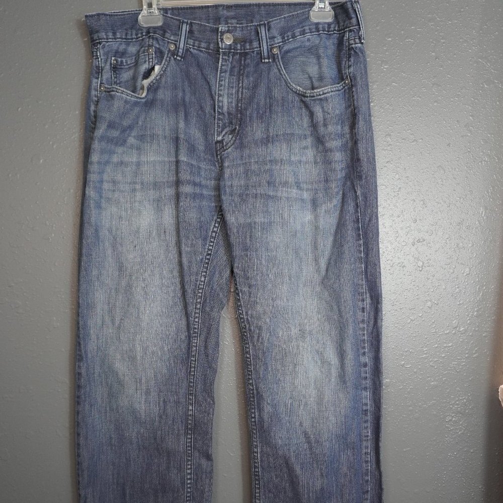 Levi Mens Mid Wash Blue Denim 559 Distressed Relaxed Cotton Fit Jeans Size 33X32